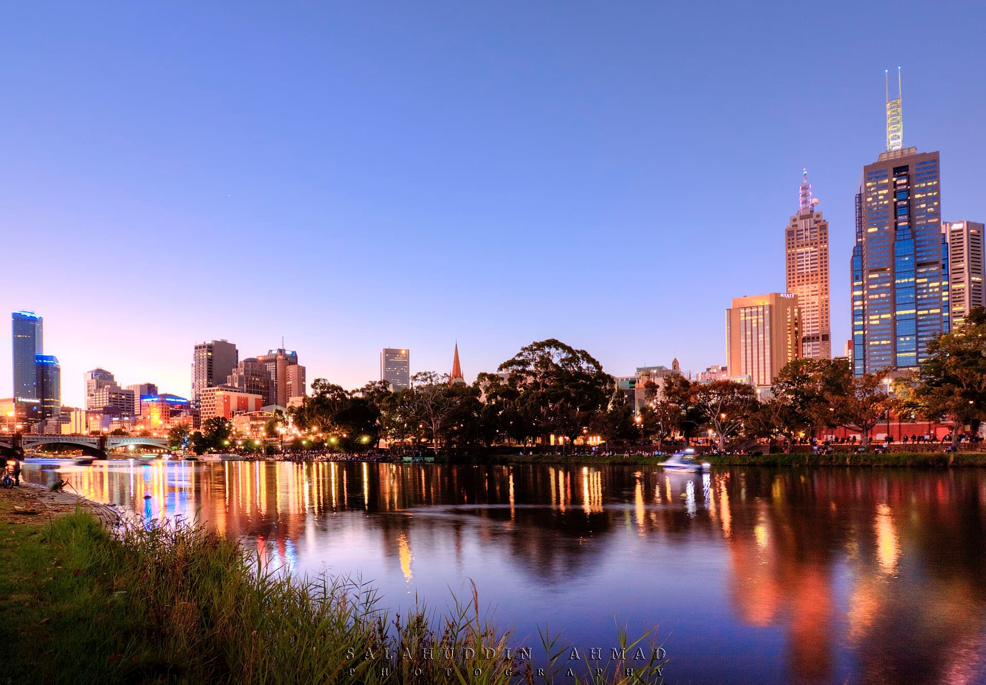 Melbourne central business district at dusk